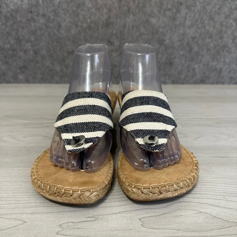 White Mountain Beachball Espadrille‎ Wedge Sandals Womens 7.5 Navy White Striped